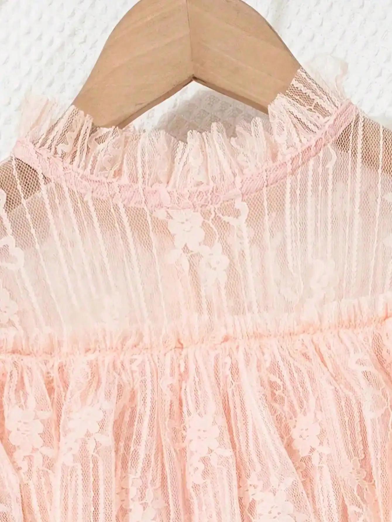Robe de princesse en dentelle de style coréen, couleur unie, légèrement élastique, coupe ajustée pou