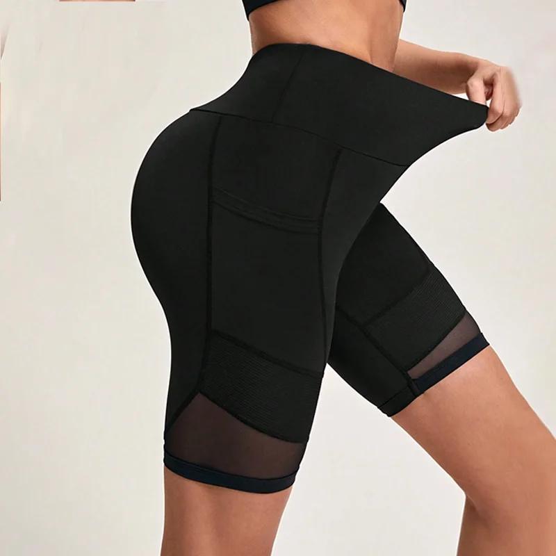 TUNIControl-Short de yoga en maille taille haute avec poches pour femme, short d'entraînement