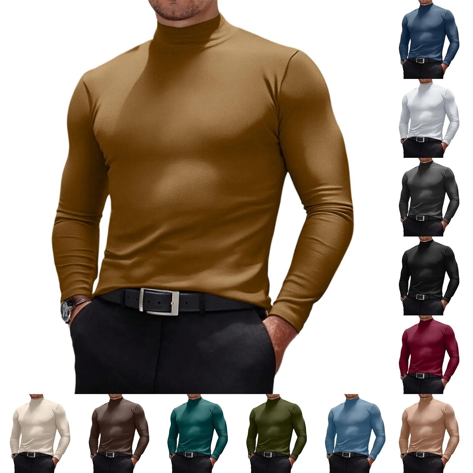  Hommes décontracté coupe ajustée Tops basiques léger col roulé pull chemise 2025 tendance respiran