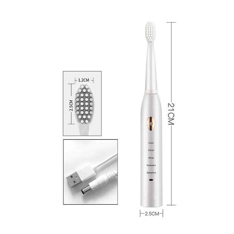 Brosse à dents électrique, Mode 5 vitesses, chargement USB, 4 couleurs, étanche IPX7, ultrasonique,