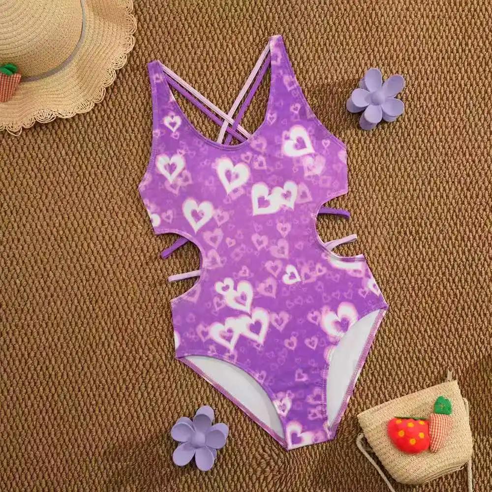 Maillot de bain une pièce imprimé pour filles, rembourré, pour enfants, pour baigneurs, vêtements de