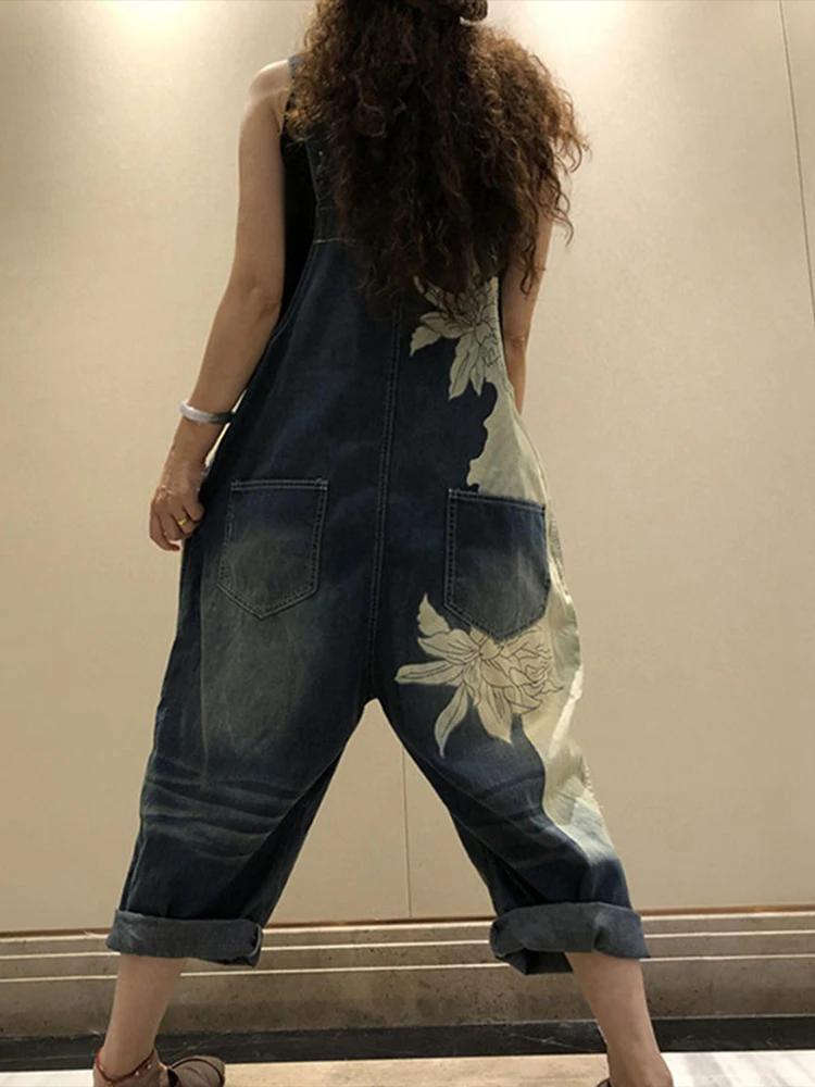 Amax luluE 2025 mode coréenne printemps femme imprimé Denim salopette dames Vintage Jeans décontract