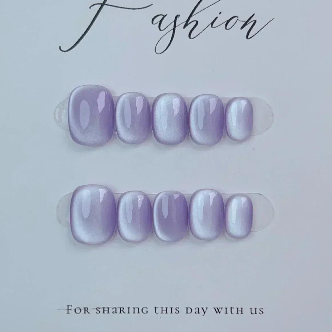 10 pièces ballerine courte presse à la main sur les ongles bleu oeil de chat faux ongles portable on
