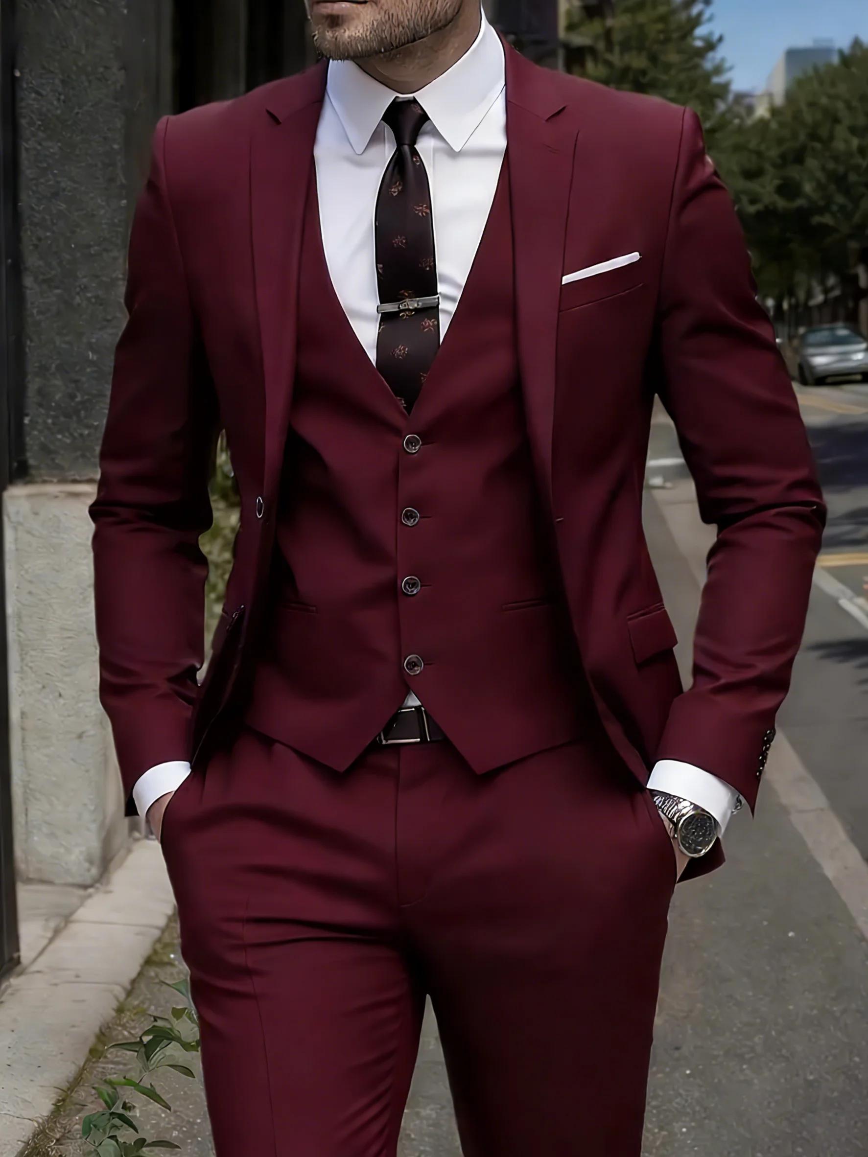 Ensemble de costume 2 pièces bordeaux pour homme (blazer + pantalon uniquement, gilet non inclus), v