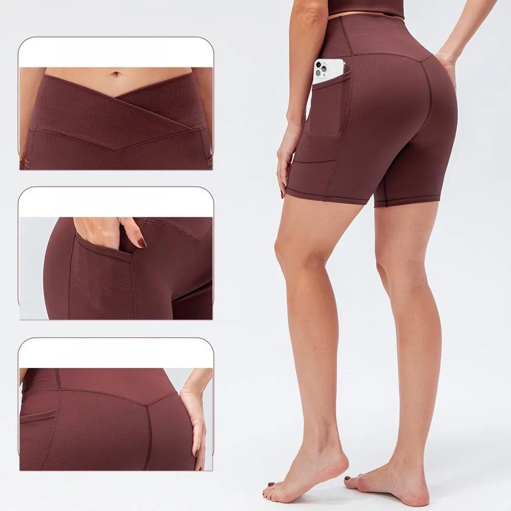 Shorts de yoga taille haute pour femmes avec poches, effet push-up, ajustés pour le fitness et la co