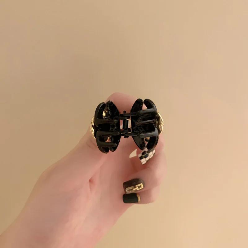 Mini griffes de cheveux à fleurs noires, pince à cheveux camélia de tempérament élégant, pince latér