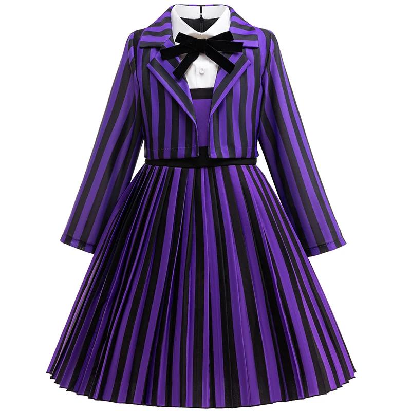Vêtements pour enfants filles, 2 pièces, Costume d'halloween Cosplay du mercredi Enid, robes de fête