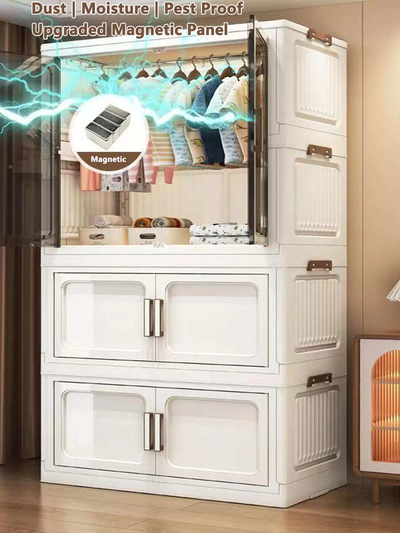 Armoire de rangement pliante multifonctionnelle avec portes blanc/noir/gris pour organisateur de sal