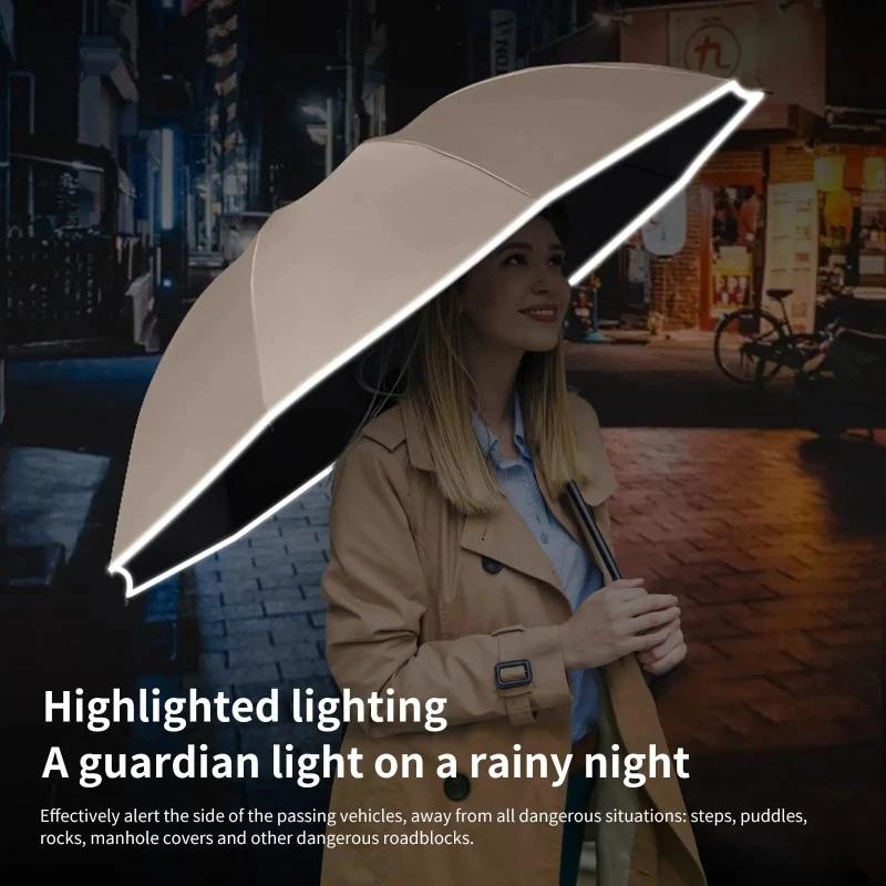 Parapluie pliant inversé entièrement automatique pour hommes et femmes, avec boucle 60K, avec bande