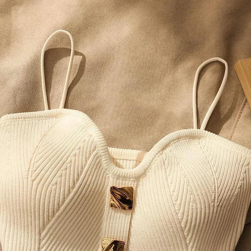 Été croix tricot jarretelle femmes Style français Sexy beauté Camisole coupe ajustée sans manches T-