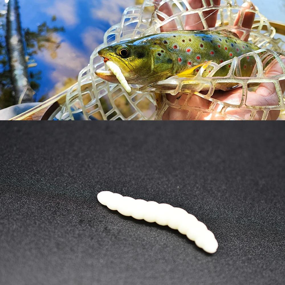 MNFT 40 pièces 3.8 cm 0.6g vers de pêche au bar leurres vert/blanc Silicone souple mouche appâts pai