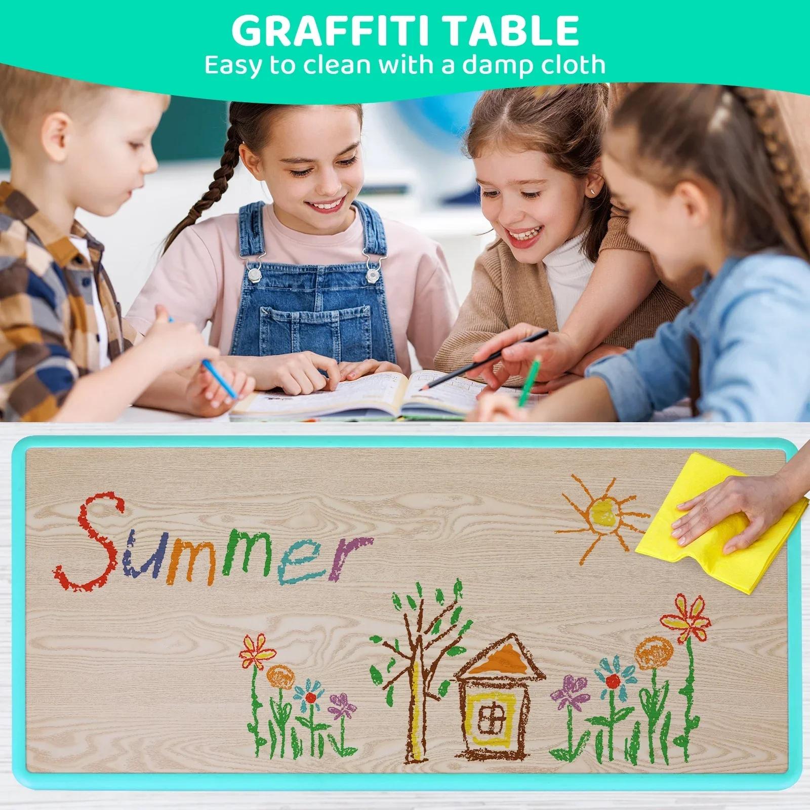 Table rectangulaire pour enfants avec 6 chaises, réglable, multi-activités, bureau d'art et d'artisa