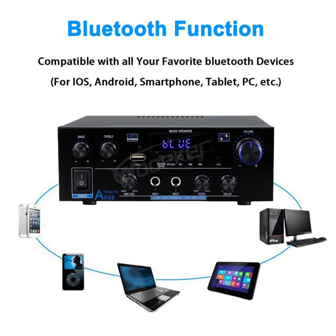 Woopker amplificateur Audio professionnel AK55 HiFi Bluetooth 5.1 puissance maximale 900W prend en c