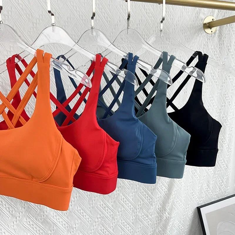 Haut fitness mode dos croisé femmes soutien-gorge antichoc réglable pour gymnastique Pilates course