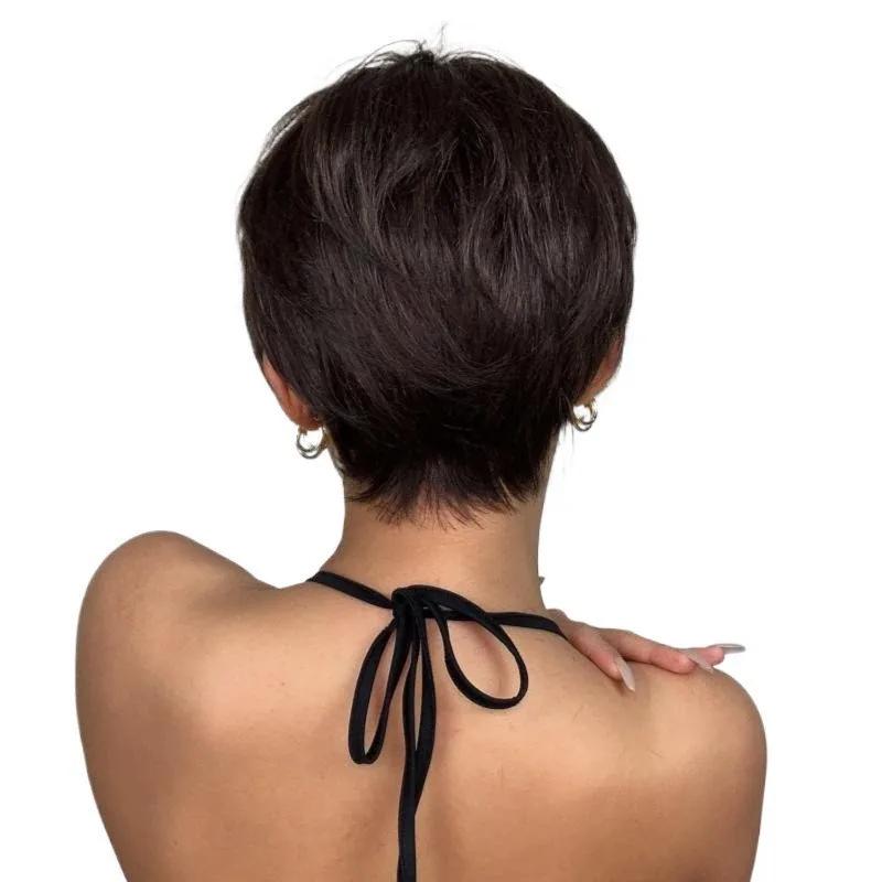 Perruques pour femmes fibre synthétique courte droite bandeau de cheveux frange noir brun cheveux co