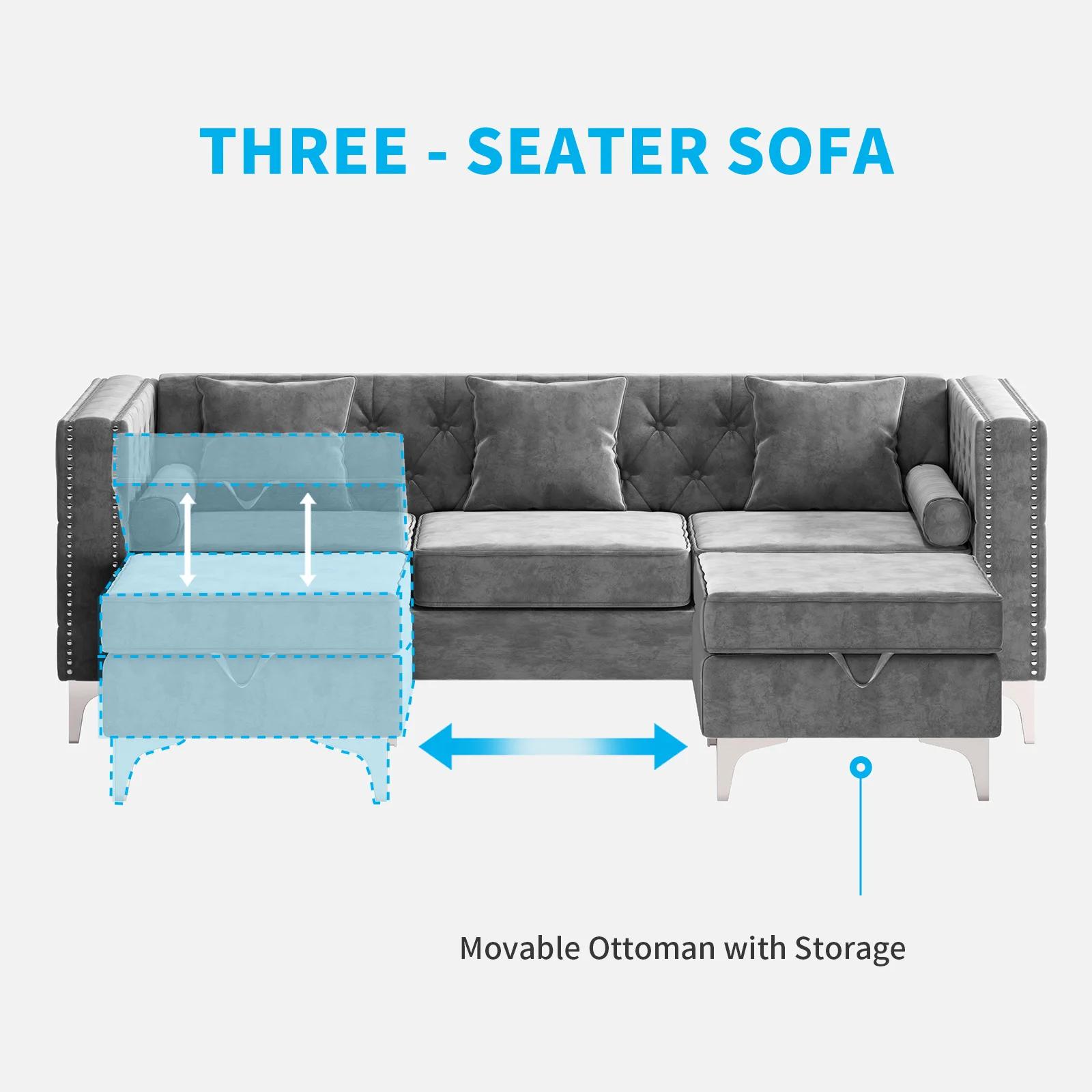 HORGgland-Canapé sectionnel convertible O, canapé en forme de L avec coussin de jet et coussin de tr