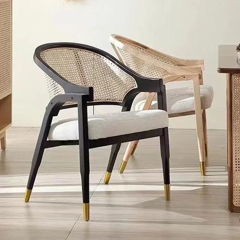 Chaises de salle à manger rétro nordiques, meubles de maison en bois massif et rotin, chaise de lois