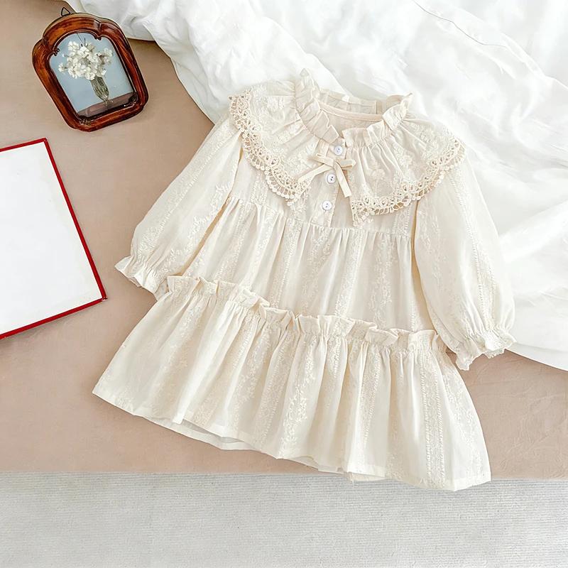 Robe à volants avec col en dentelle pour petite fille, tenue de soirée décontractée, nouvelle collec