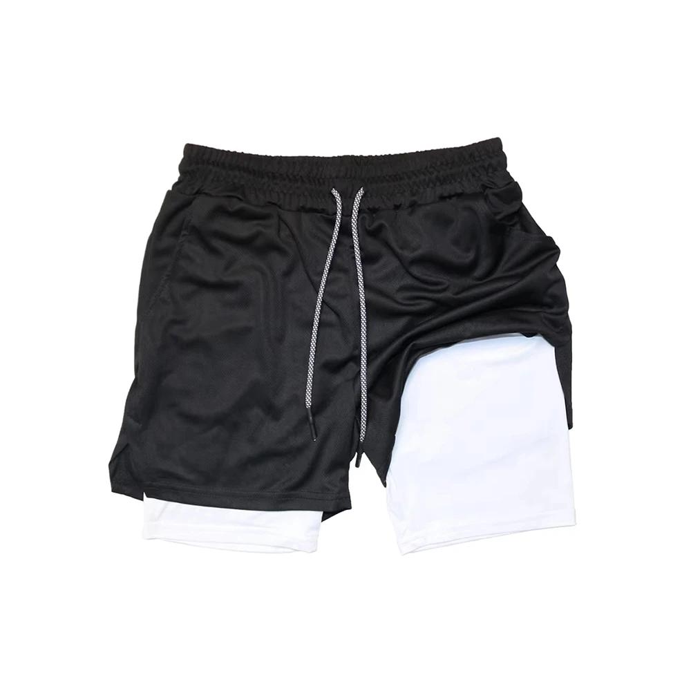 Short de Fitness Double couche pour hommes, short de sport 2 en 1, séchage rapide, entraînement, Jog