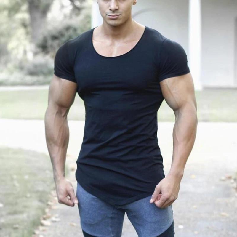 Couleur unie hommes course Sport T-Shirt hauts coton respirant à manches courtes coupe ajustée T-Shi
