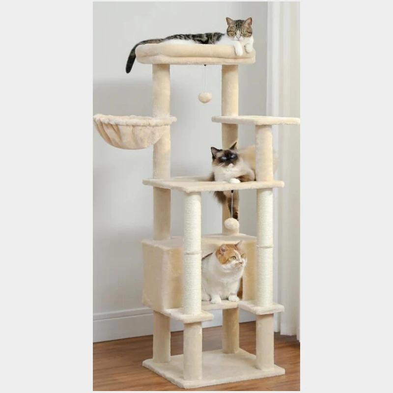 Arbre à chat avec perchoir supérieur, tour pour chat avec hamac en peluche, étagères pour chat, pomp