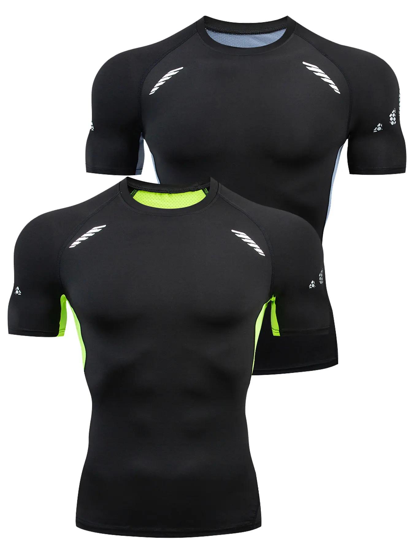 T-shirt de sport à séchage rapide pour hommes, haut de couche de base athlétique à haute élasticité,