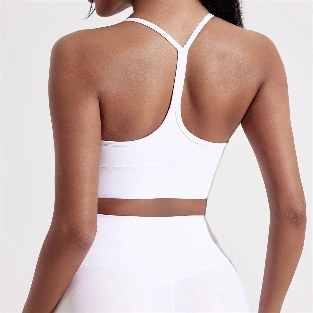 Soutien-gorge de Sport pour femmes, couleur unie, ligne en forme de Y, haut doux et serré, entraînem