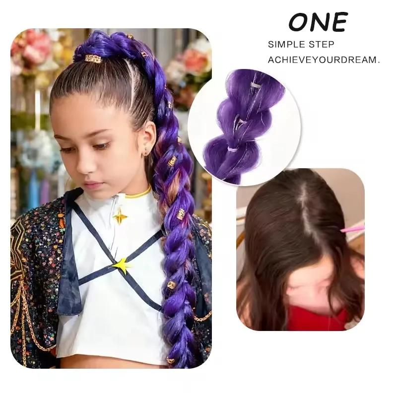 Perruque tressée violette synthétique extra longue de 32 po | Métallique chatoyant | Postiche de