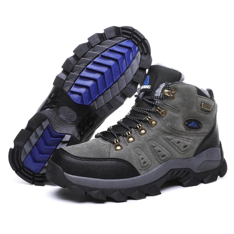 Grande taille 48 bottes de randonnée hommes été hiver en plein air fourrure chaude antidérapant mode