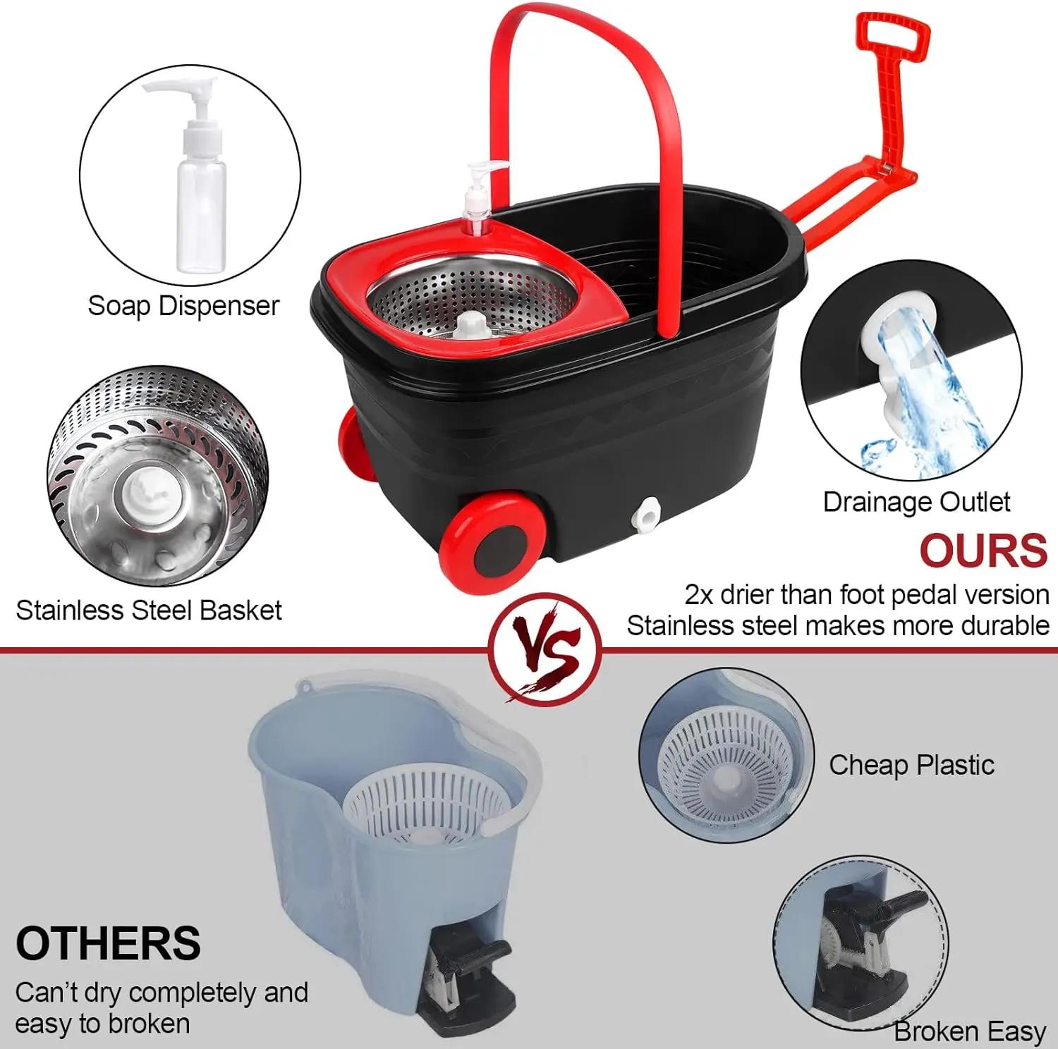 Ensembles de seaux à vadrouille rotative 360 ° Système de nettoyage de sol rotatif avec 3 têtes de