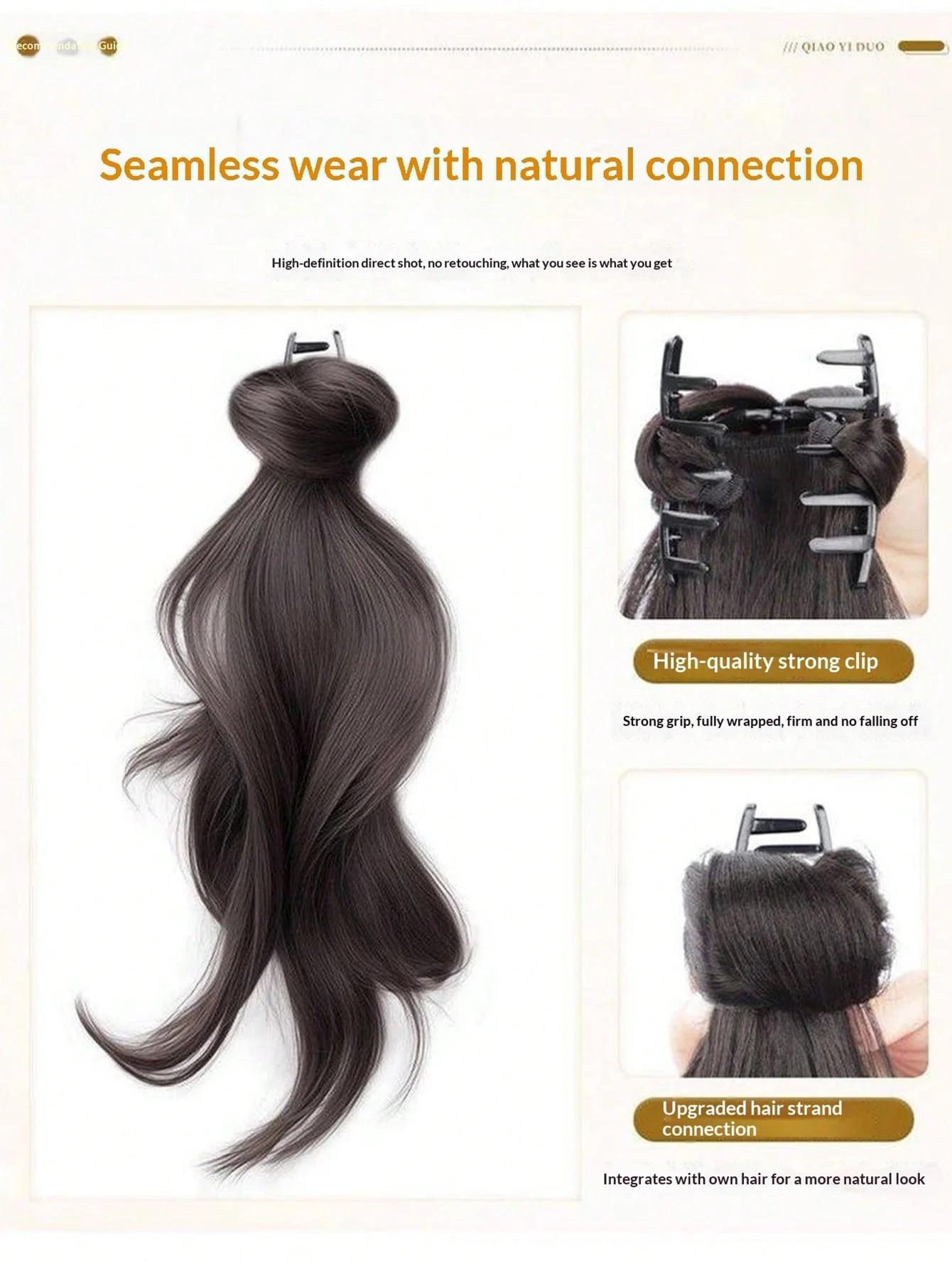 Perruque synthétique de 12 pouces, longue et droite, avec clip, extensions de cheveux en queue de ch