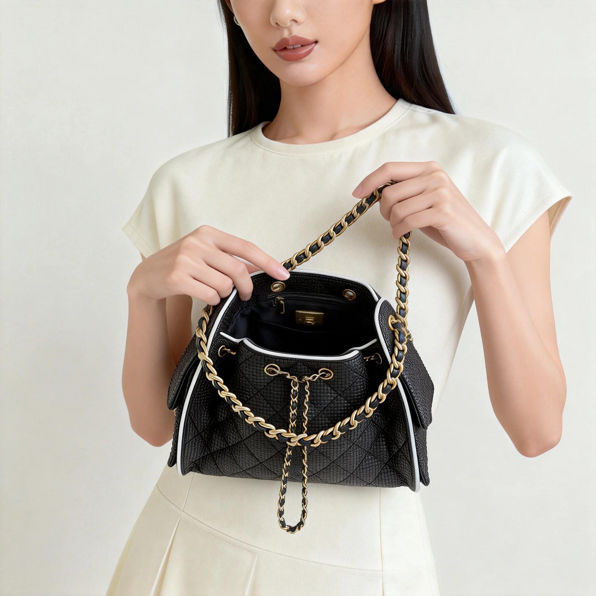 Sac à bandoulière de grande capacité de style bohème à motif diamant, style urbain, sac bandoulière
