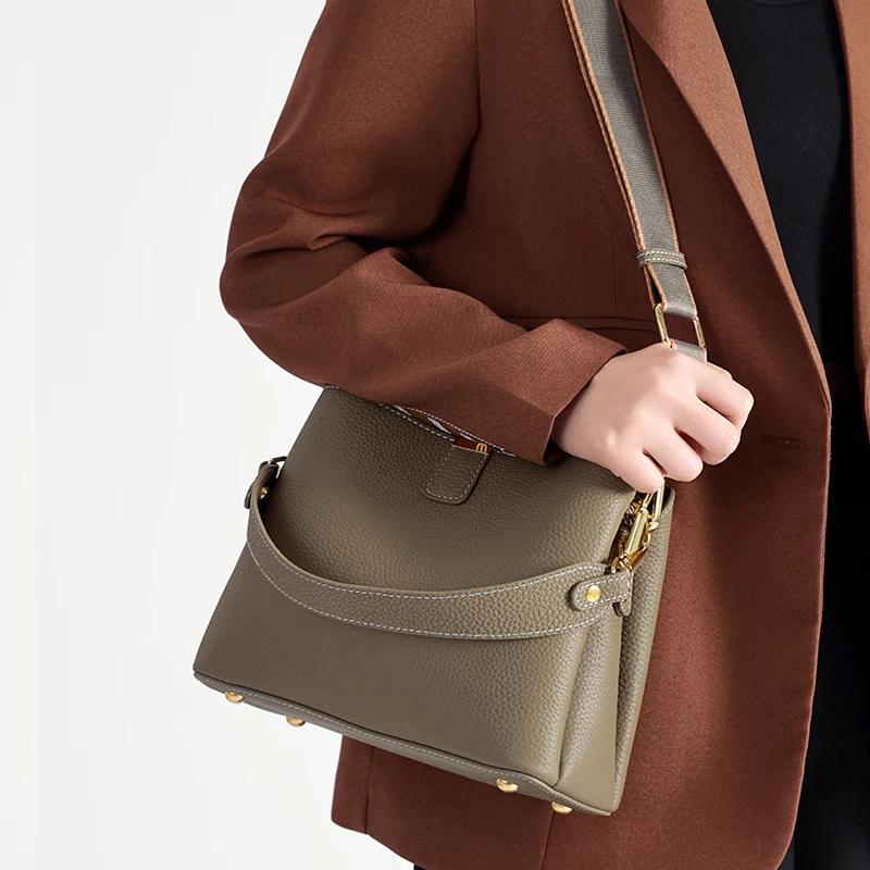 Sac à main en cuir véritable de vache naturelle pour femmes, sacs à bandoulière décontractés pour da