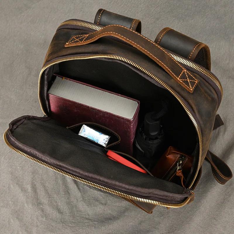 Sac à dos de voyage vintage en cuir à double fermeture éclair pour homme, sacoche de voyage faite à