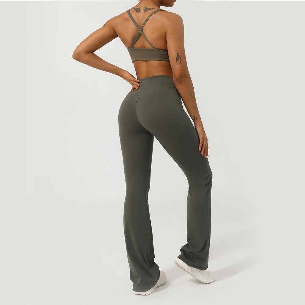 Pantalon évasé de Fitness croisé en V, levage des fesses, taille croisée, Leggings de Sport de Yoga,