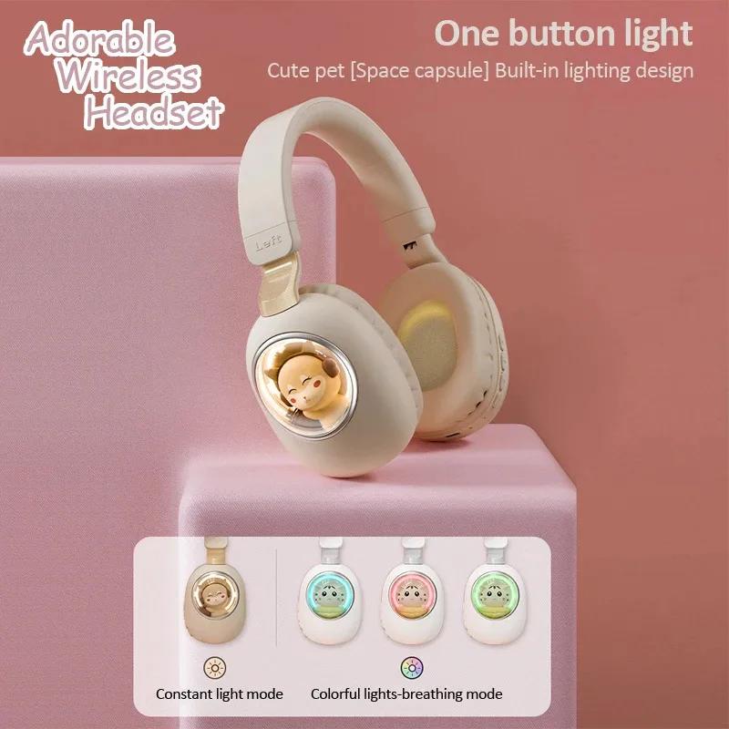 Casque Bluetooth sans fil Kawaii en forme de capsule spatiale pour animaux de compagnie, avec rétroé
