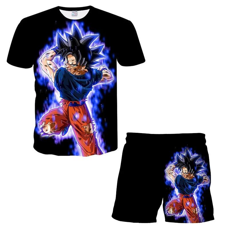 T-shirt Dragon Ball Z de dessin animé japonais pour enfants, ensemble deux pièces, T-shirt + short,
