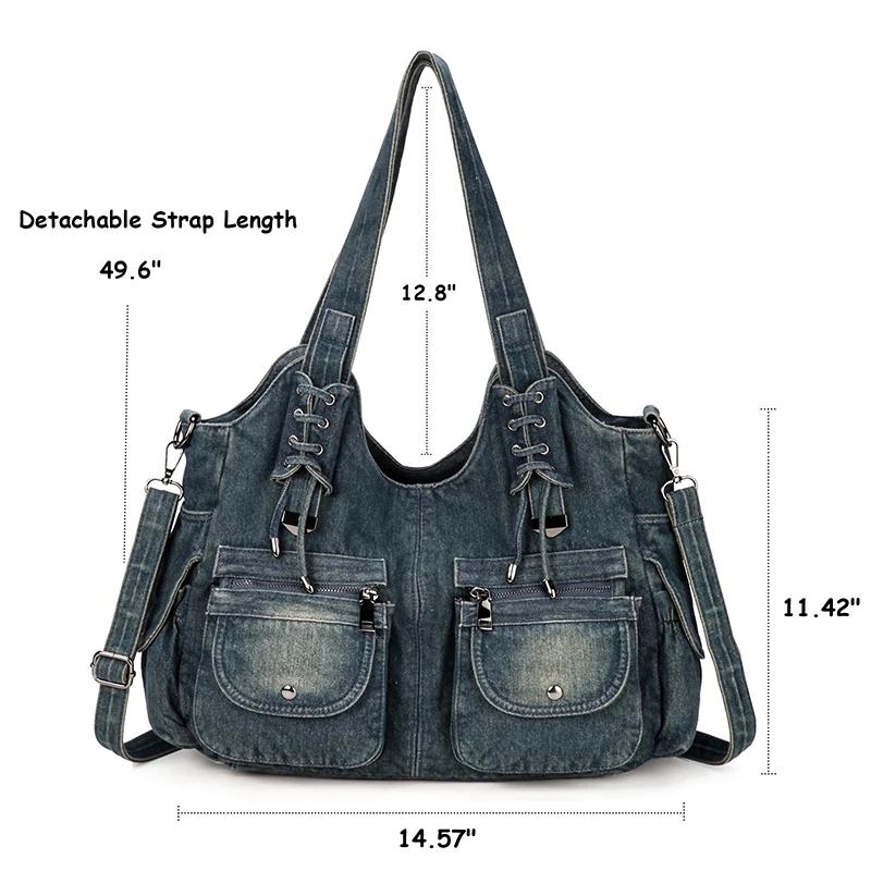 IPinee-Sac en jean bleu vintage pour femme, sac à main à bandoulière, portefeuille initié, grande ca