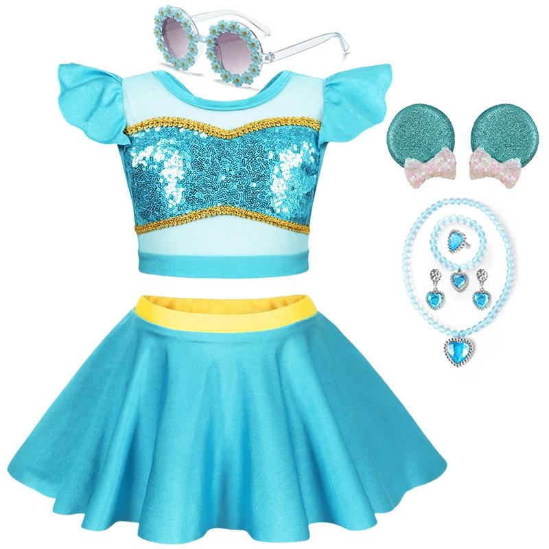 Été enfants filles deux pièces Elsa plage Bikini maillot de bain 2025 enfants raiponce Jasmine maill