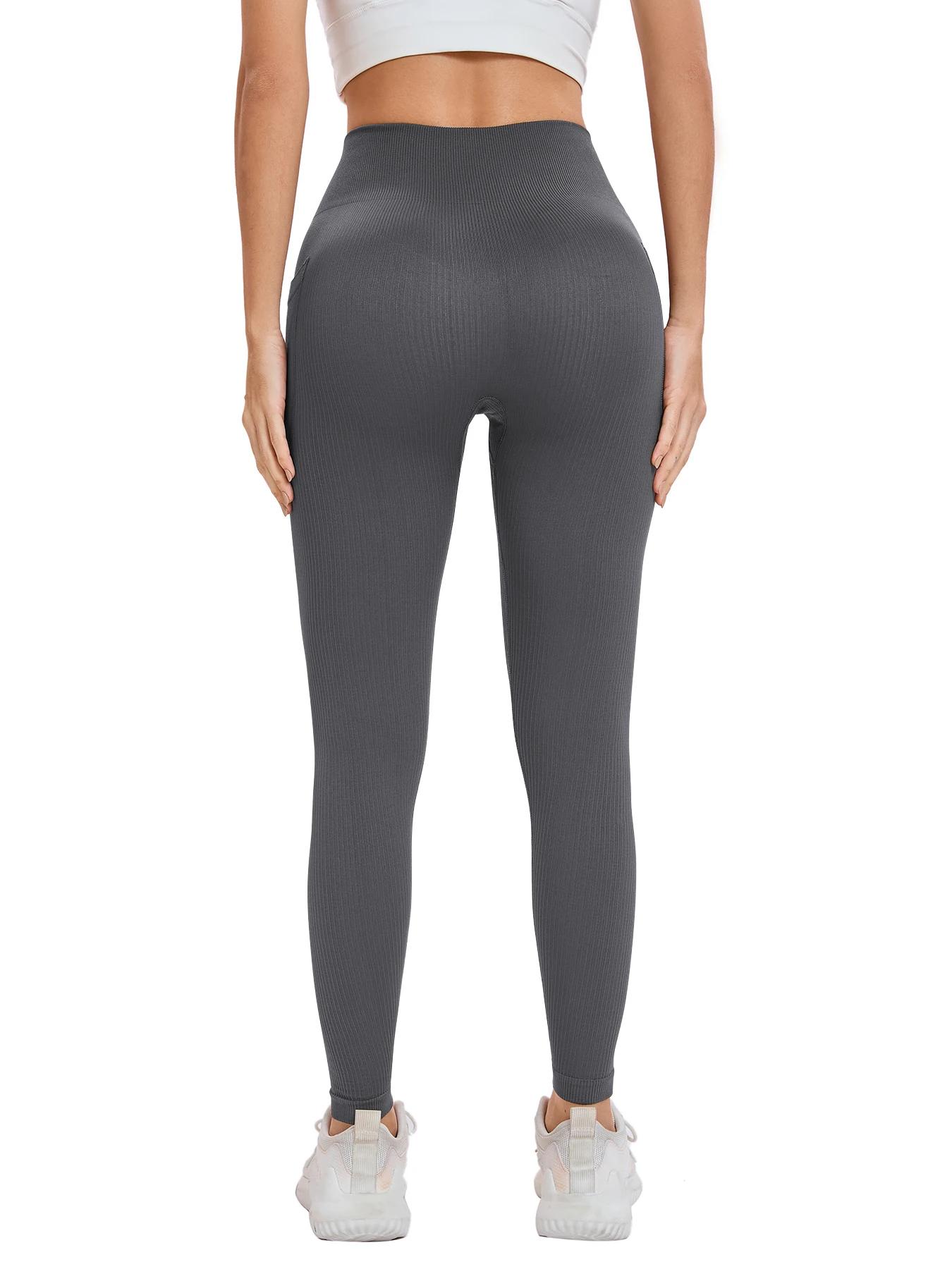 Leggings de sport filetés de couleur unie pour femmes, pantalons de yoga transfrontaliers sans coutu