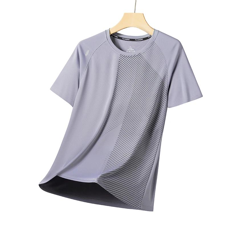 T-shirt d'été pour homme léger, respirant, tendance, tie-dye, en soie glacée, pour la course à pied,