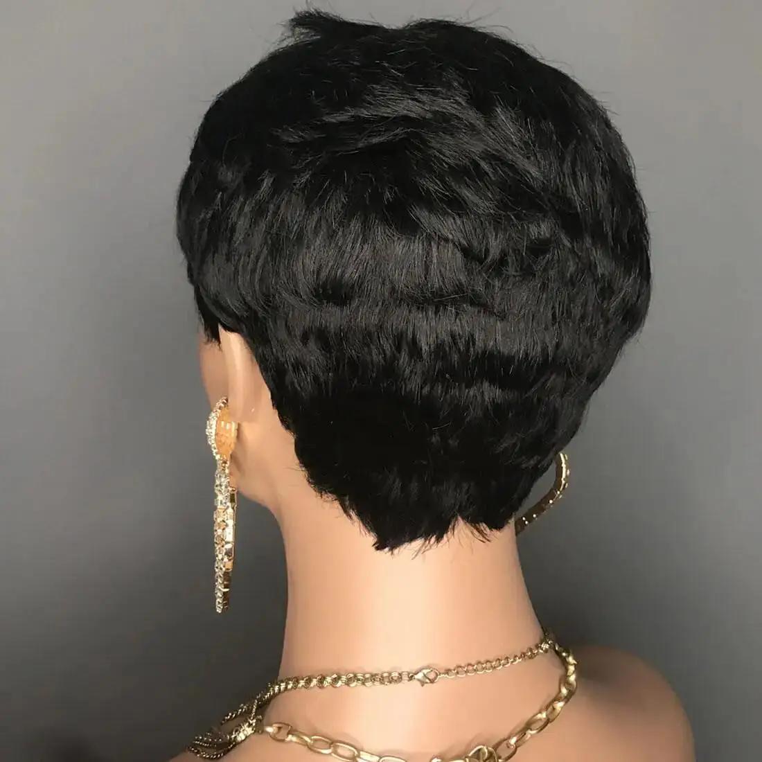 Perruques courtes coupe lutin pour femmes noires perruques de cheveux super courts perruque coupe lu