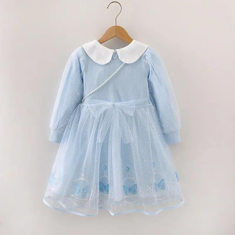 Robe de princesse Disney Elsa pour petites filles, tenue de soirée à manches longues pour enfants de