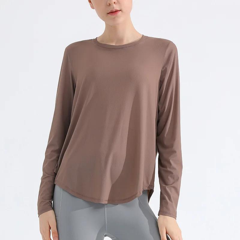 T-shirt de sport à manches longues pour femme, haut en maille respirante PVD, pour la course, le yog