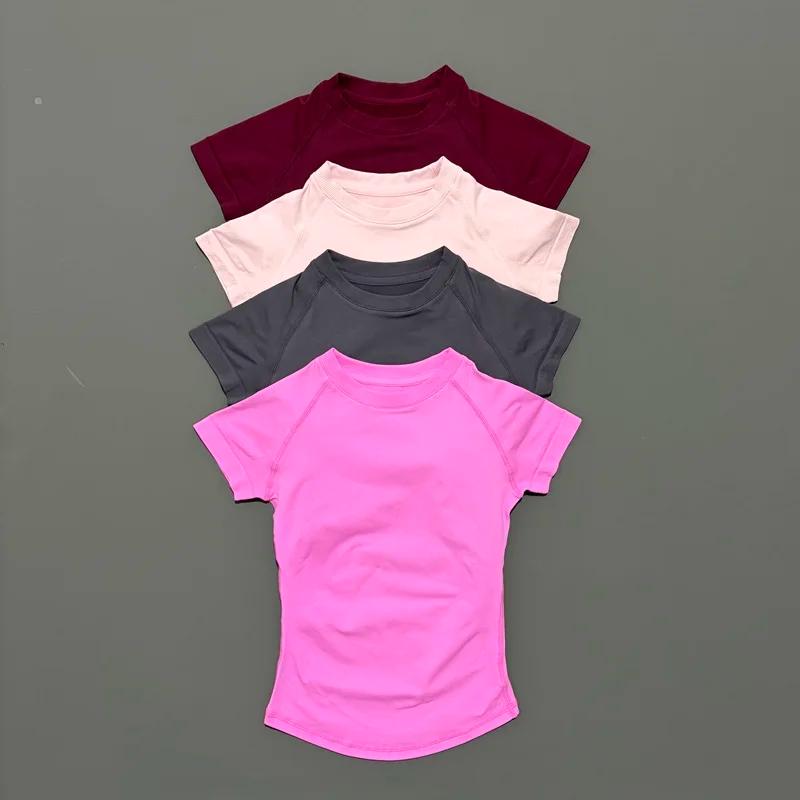 HISTELLO Df Haut de sport uni à manches courtes pour femme, sans couture, pour yoga, fitness, gym, j