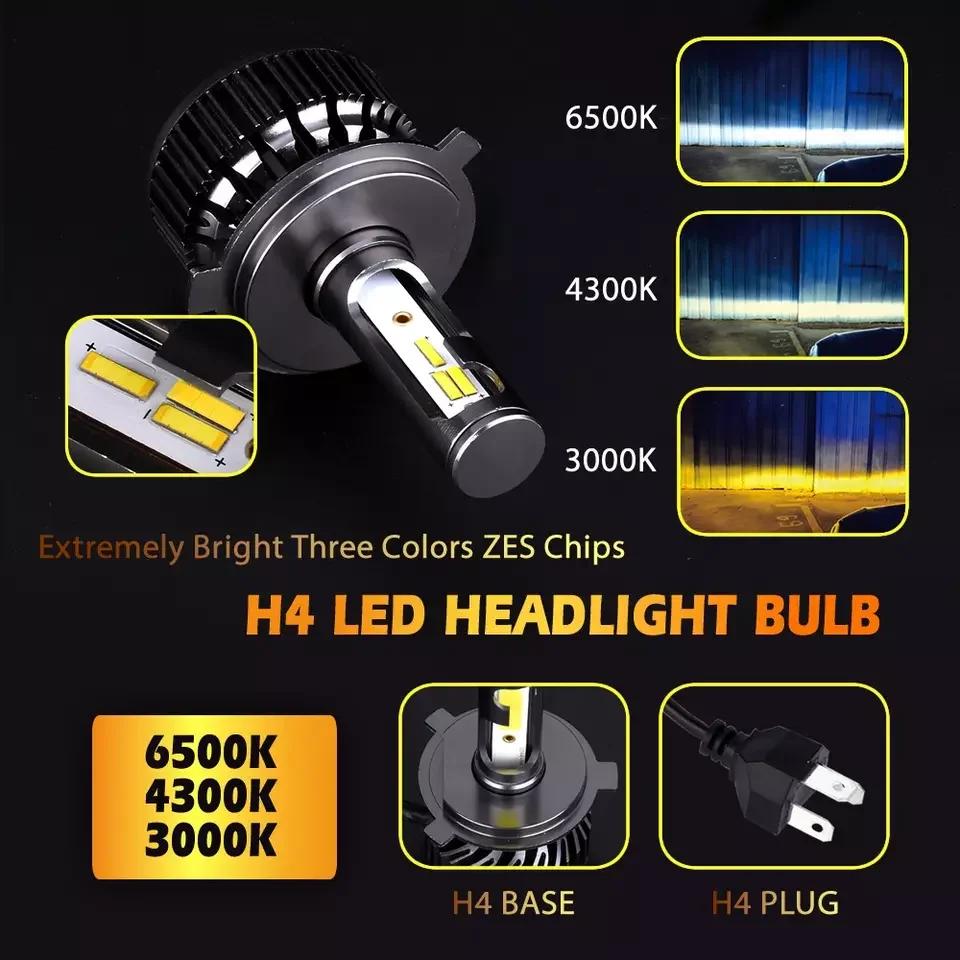 Phares de voiture LED Heyword H4 H7 à changement de couleur 3000K 4500K 6500K, feux de brouillard cl
