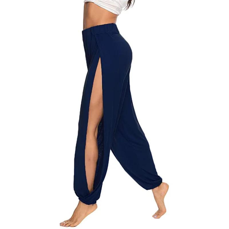 Mode taille élastique femmes haute fente Hippy décontracté Harlan pantalon Yoga pantalon taille haut