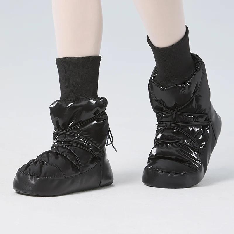 Bottes de ballet montantes chaudes pour femmes et filles - Poignets élastiques noires pour ballerines d'hiver