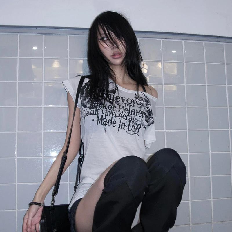Karrram japonais Y2k lettre impression T-shirt Trashy 2000s Style tatouage T-shirt Vintage Harajuku