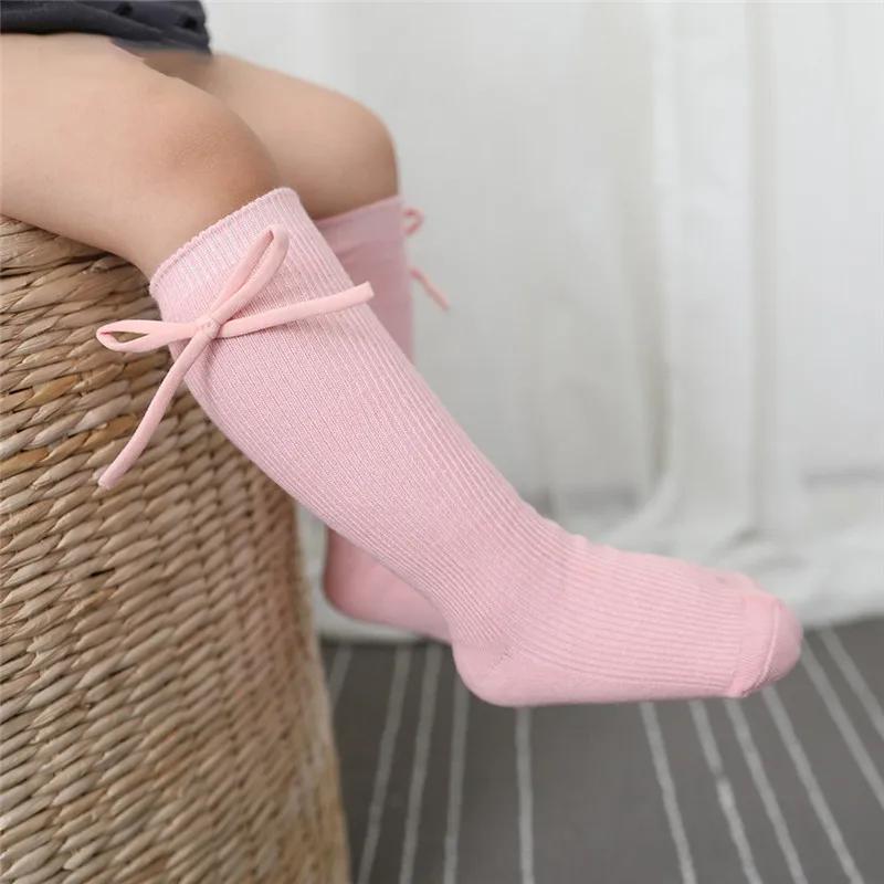 Chaussettes hautes pour enfants de 0 à 7 ans, chaussettes plates et longues avec nœud papillon, en c